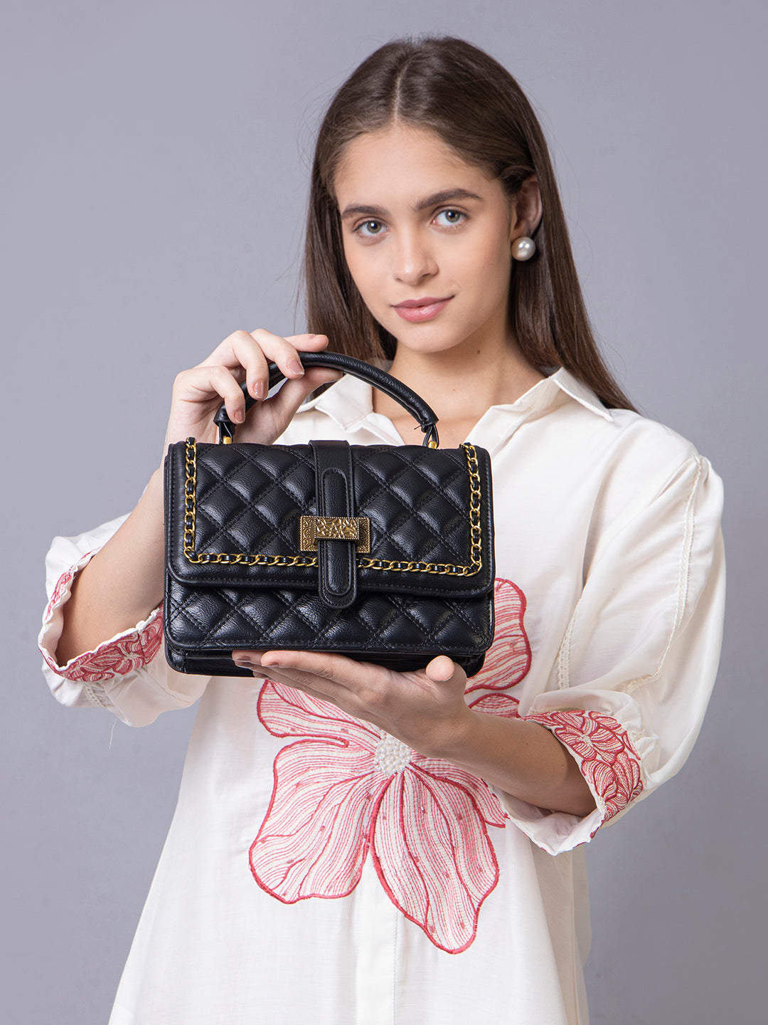 Filauri Quilted Top Handle Handbag with Chain Detail