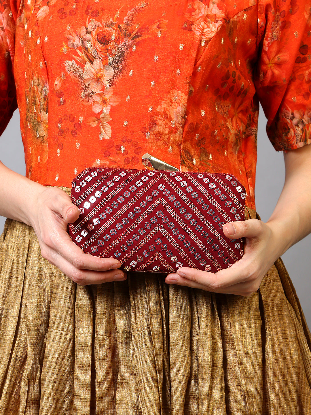 Filauri Maroon Embroidery Clutch Bag