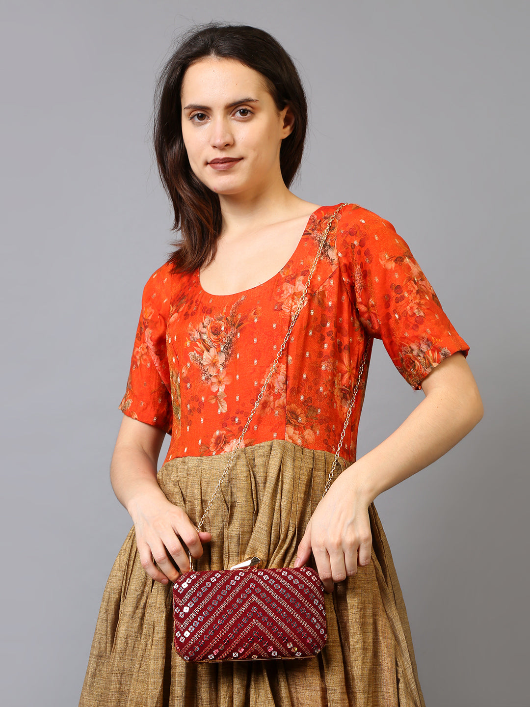 Filauri Maroon Embroidery Clutch Bag