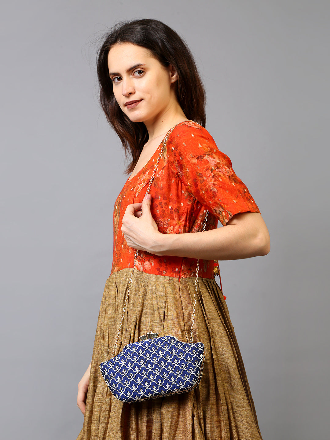 Filauri Structured Embroidery Sling Bag Navy Blue