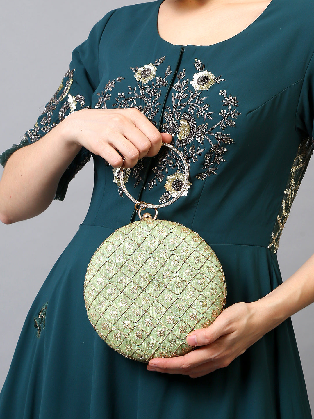 Filauri Round Shaped Ethnic Sling Clutch Bag Green