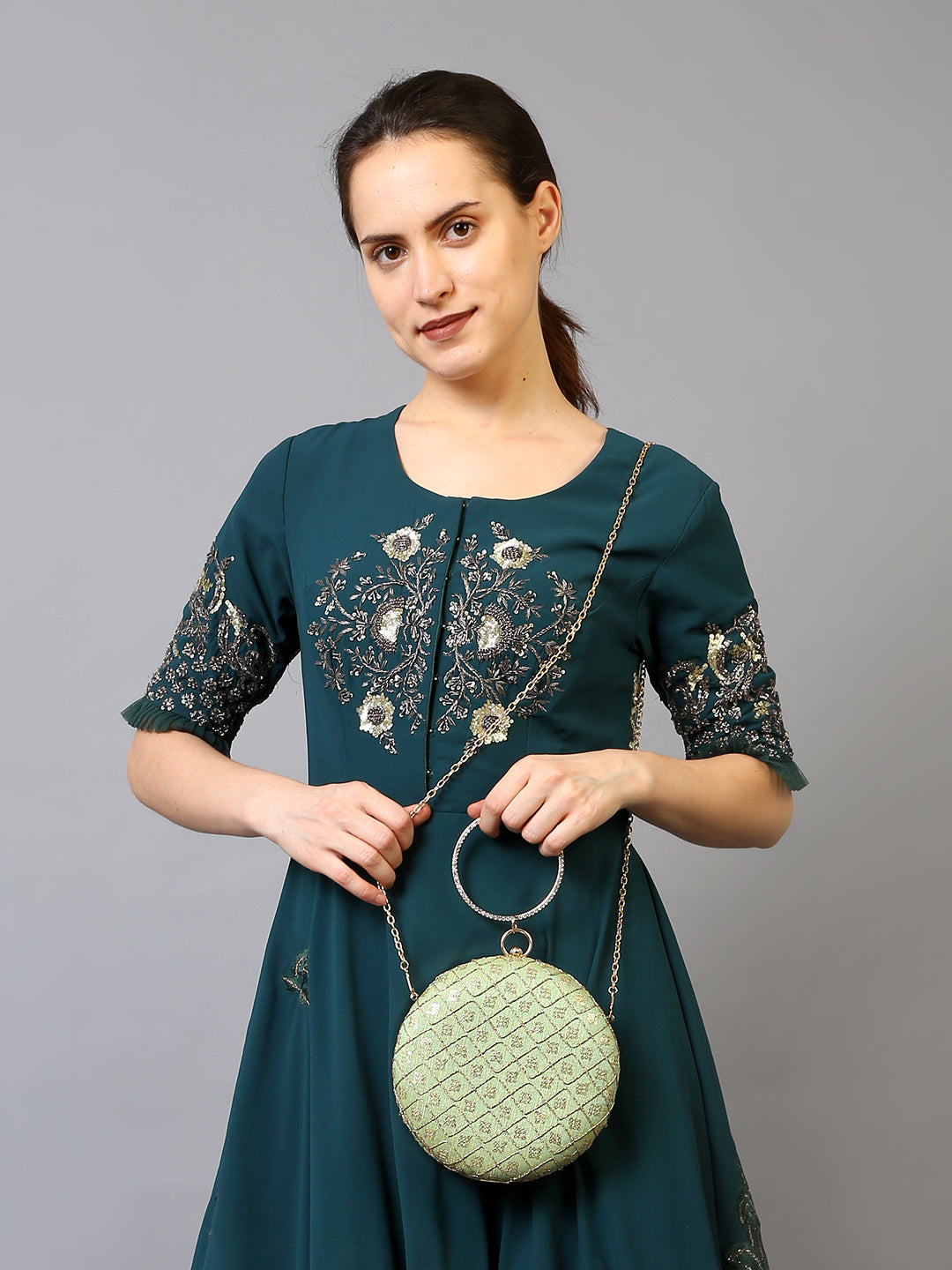 Filauri Round Shaped Ethnic Sling Clutch Bag Green