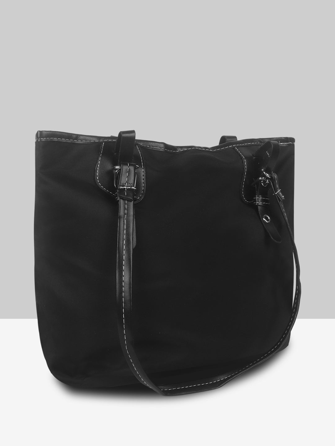 Filauri Classic Black Nylon Tote Bag with Leather Handles